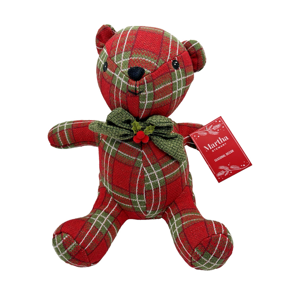 Martha Stewart Weighted Plaid Teddy Bear Christmas Holiday Decor NWT 12”